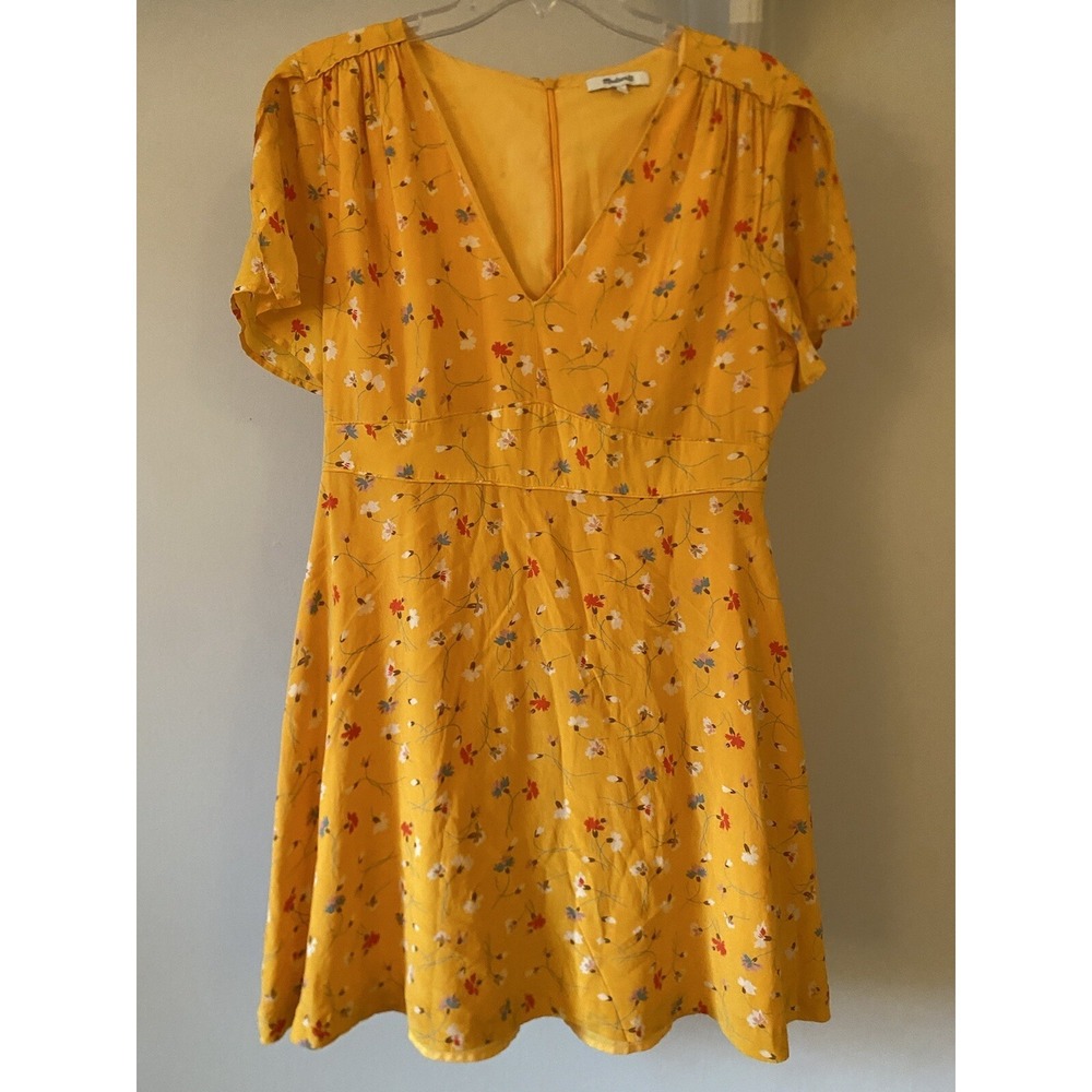 Madewell Yellow Floral Silk Fit & Flare Mini Dress 10‎